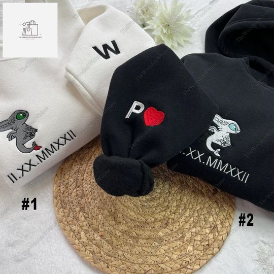 Night Fury And Light Fury Embroidered Sweatshirt, Toothless Couple Embroidery Sweatshirt, Movie Couple Sweatshirt Hoodie, Couple Gifts