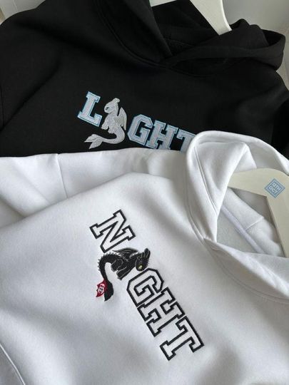 Night Fury and Light Fury Couple Embroidered Sweatshirt, How To Train Dragon Shirt, Disney Toothless Couple Shirt, Dragon Lovers Gift