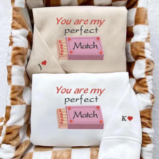 Couple Valentine Embroidered Sweatshirt, Personalized Couple Embroidery Sweatshirt, You Are My Perfect Match Sweatshirt, Valentine Gifts
