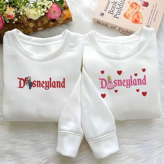 Mario And Princess Embroidered Sweatshirt, Super Mario Embroidery Hoodie, Disney Couple Shirt, Disneyland Shirt, Disney World Shirt