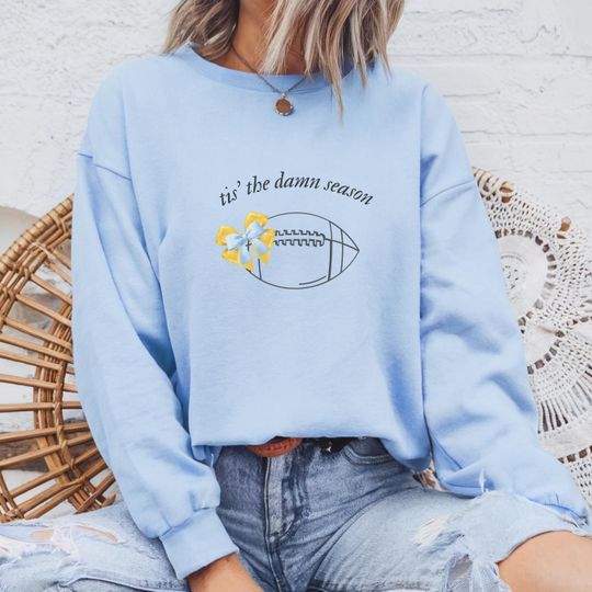 Los Angeles Chargers Game Day Football Crewneck Sweatshirt, Tis The Damn Season Football Lyric Shirt for Chargers Fan, Chargers Pullover