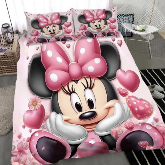 Minnie Mouse Love Pink Bedding Set | Cartoon Bedding Set | Gift For Kid