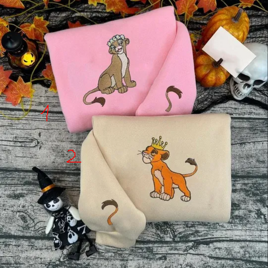 Simba and Nala Embroidered Sweatshirt, The Lion King Disney Shirt, Cute Disney Couple Sweater, Gift For Couple, Cartoon Couple Hoodie