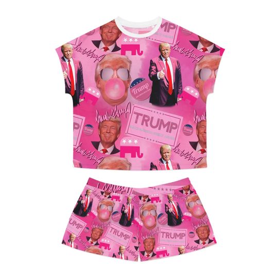 Discover Trump Girl Short Pajama Set, Women's Pajama Shorts, Political Pajama Top, Patriotic Loungewear, USA Election Pajamas