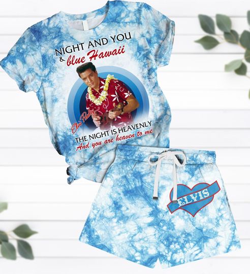 Elvis Presley Pajamas Set, Elvis King Of Music Shirt, Elvis Summer Short, Elvis Night And You Blue Hawaii Pants, 90s Elvis Presley Gift