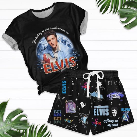 Elvis Presley Pajamas Set, Elvis King Of Music Shirt, Elvis Summer Short, Elvis Night And You Blue Hawaii Pants, 90s Elvis Presley Gift