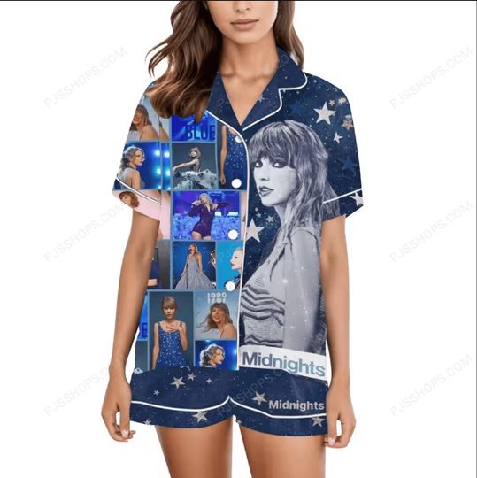 Mi.dnights Inspired Silk Pajamas for Women, Tayl0r Swift Collection, Mi.dnights Pajamas Set For Women