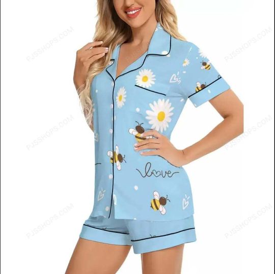 Discover Bee Daisy Pajama short Set  Silky Soft, Short Sleeve, Vibrant Print