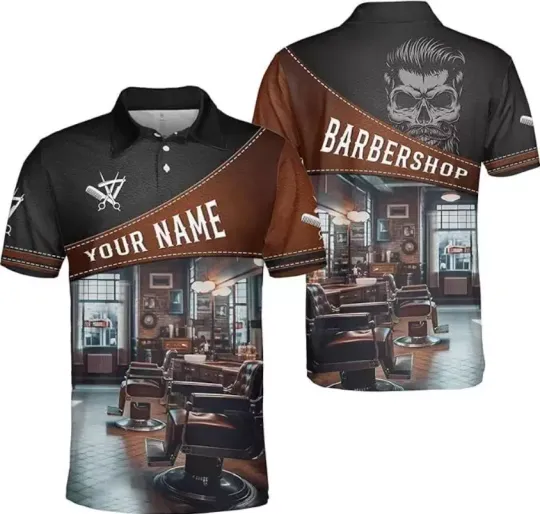 Personalized Barber Short Sleeve Men's Polo Shirt Halloween Gift