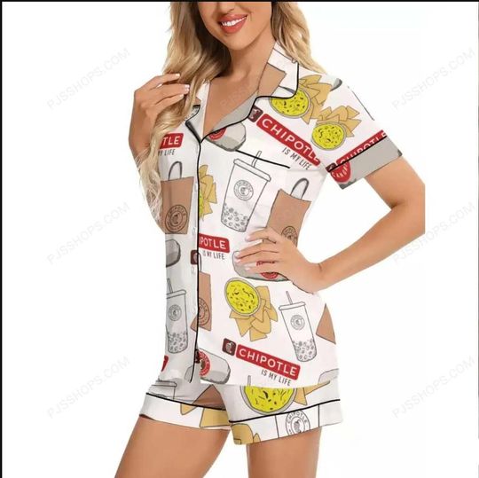 Discover Chipotle Mexican Grill Pajama Set  Silky Soft, Short Sleeve, Bold Print