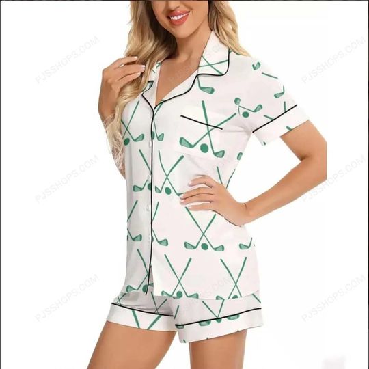 Discover Silky Golf Pajama Set  Short Sleeve, Sharp Print