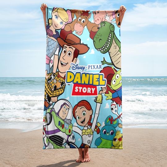 Personalized Toy Movie Beach Towels, Custom Name Beach Towel, Funny Toy Blanket Towel, Toy Movie Summer Beach Towel, Family Trip Towel