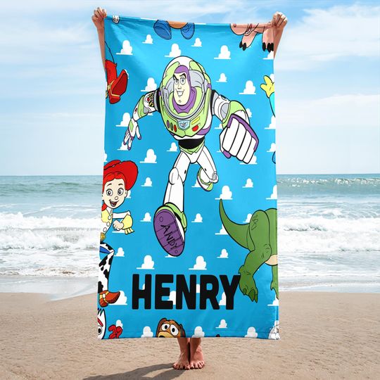 Discover Personalized Spaceman Of Toy Adventure Towel, Custom Name Story Of Toy Character Towel, Cartoon Movie Summer Vacation Gift, Toy Towel