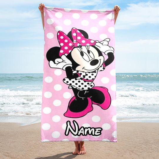 Personalized Minnie Mouse Beach Towels, Minnie Bath Pool Towel, Mouse Summer Vibe Towel, Mickey Girlfriend Family Trip Towel, Magic Kingdom
