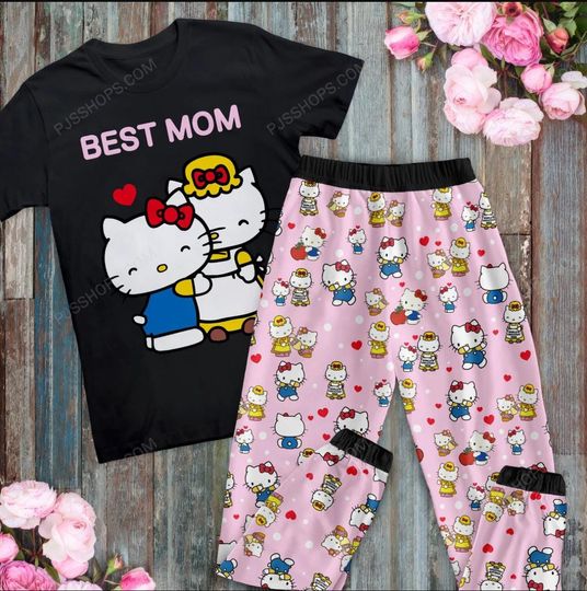 Best mom Kitty Pajamas Set, Hello Kitty Family Pajamas, Mother day Family Holiday Pajamas Set.