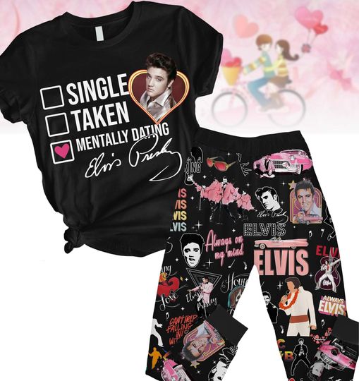 Valentine Elvis Presley Pajamas Set, Elvis King Couple Pj Set, Elvis Rock and Roll T-shirt Pants Set, Elvis Fan Gift, Long Sleeve Pyjamas