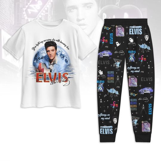 Elvis Presley Pajamas Set, Elvis King Of Rock T-Shirt Pants Set, Elvis Music Rock And Roll Lover Pj Set, Music Lover Gift, Gift For Fan