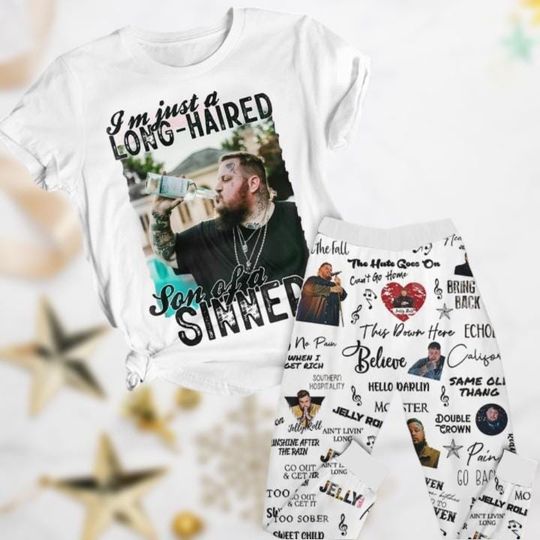 Jelly Roll Pajamas Set, Somebody Save Me T-shirt Pants Set, Son Of A Sinner Pajamas Pants, Western Country Holiday Pajamas For Fan