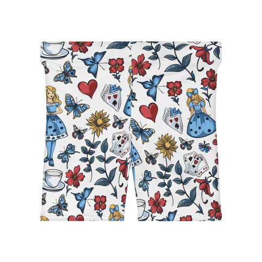 Discover Retro Cartoon Biker Shorts, Alice Wonderland Cycling Pants, Vintage Style Yoga Leggings, Women's Character Print Activewear, Cute Graphic