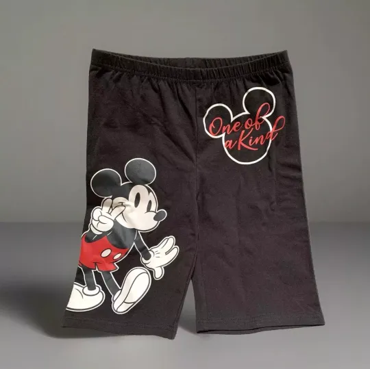 NEW Disney Mickey Mouse "One of a Kind" Womens Bike Stretch Shorts Black Size XS