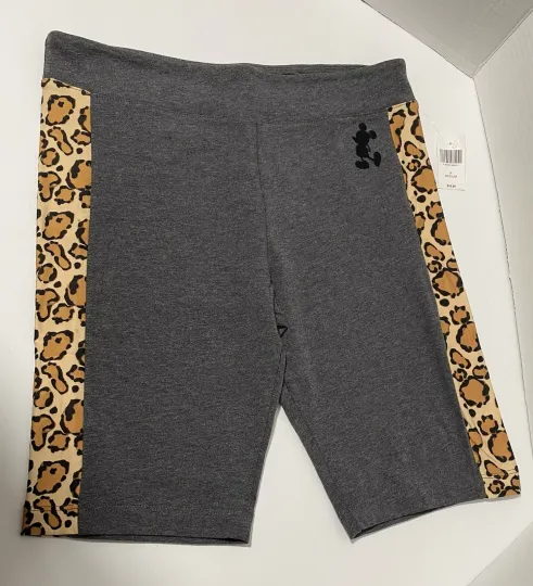 Discover Disney Bike Shorts Grey With Leopard Print Sides Size Medium NWT