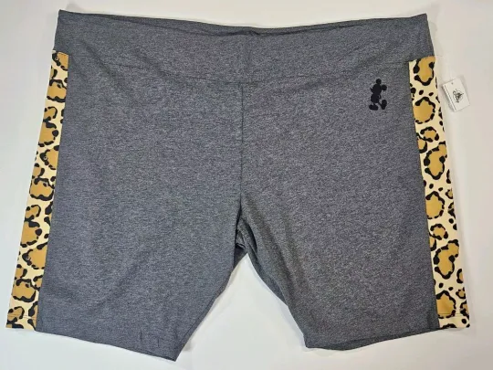 Disney Bike Shorts Womens 3X Grey With Animal Print Embroidered Mickey Mouse NEW