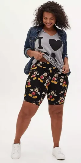 NWT Torrid Plus Size 0 0X Large DISNEY MICKEY MOUSE BLACK BIKE SHORTS