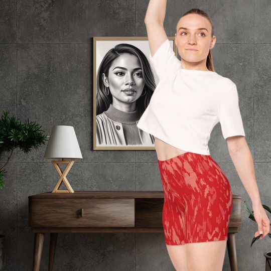 Stylish Women's Biker Shorts in Bold Red Pattern, Perfect for Gym, Yoga, Casual Wear, Summer, Fitness