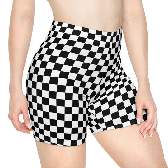 checkered biker shorts, Checkerboard Bike Shorts, Black White Shorts, Women's Biker Shorts (AOP)