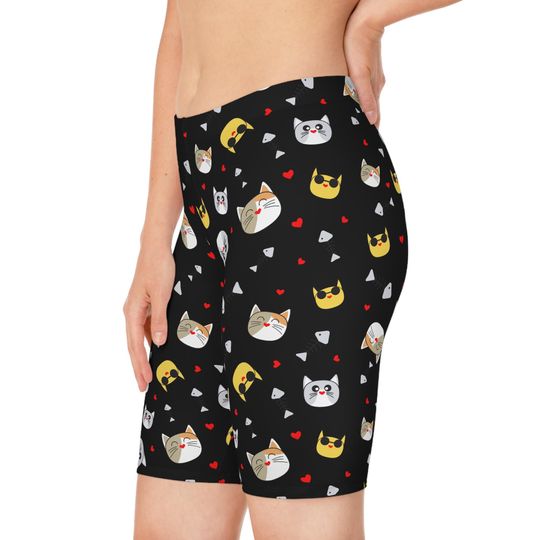 Cute Cat Print Women's Bike Shorts, Fun Athletic Wear for Cat Lovers, Perfect for Cycling and Casual Outings, Birthday Gift, Summer Style