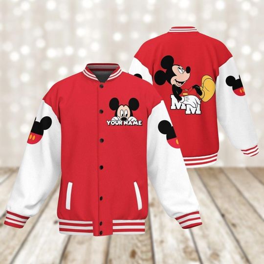 Personalized Mickey Baseball Jacket, Mickey Mouse Jacket, Disney Mouse Jacket For Mens, Minnie Jacket, Disney Trip Shirt, Cartoon Gifts