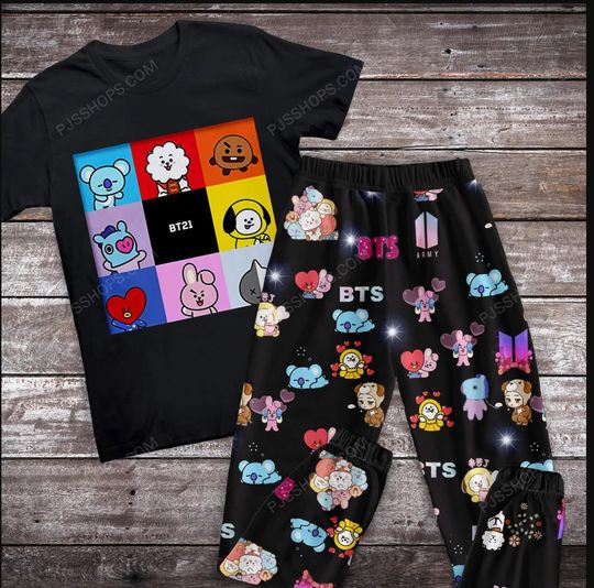 BTS Holiday Pajamas Set, BT 21 Christmas Pajamas Set, BTS Family Pajamas For Adult And Kids