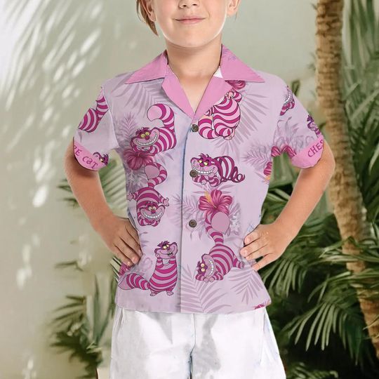 Cheshire Cat Hawaiian Shirt, Cheshire Button Shirt, Disney Cat Button Shirt, Alice In Wonderland Shirt, Kids Hawaiian, Disney Hawaiian Shirt