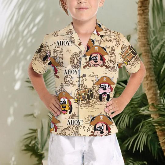 Discover Mickey Mouse Hawaiian Shirt, Pirates of The Caribbean Mickey Mouse Ahoy Button Up, Pirates of the Caribbean Mouse Lover Shirt, Kids Hawaiian