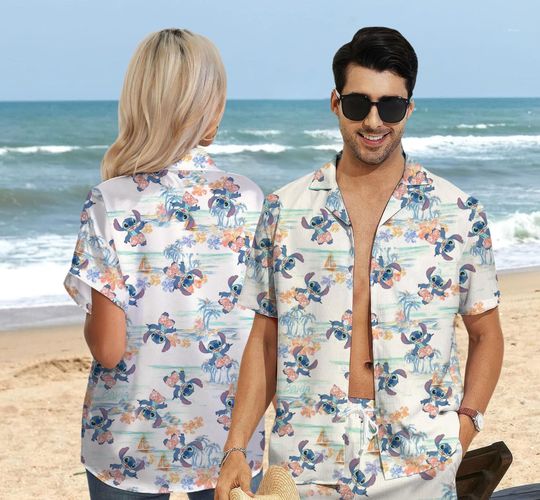 Discover Retro Stitch Aloha Floral Hawaiian Shirt, Disney Stitch Hawaiian Shirt, Lilo and Stitch Button Shirt Hawaiian Shirt, Disneyland Hawaii Shirt
