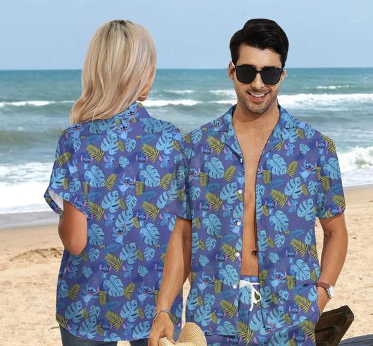 Discover Retro Stitch Aloha Floral Hawaiian Shirt, Lilo and Stitch Summer Beach Disney Hawaiian Shirt, Disneyland Family Vacation, Walt Disney World