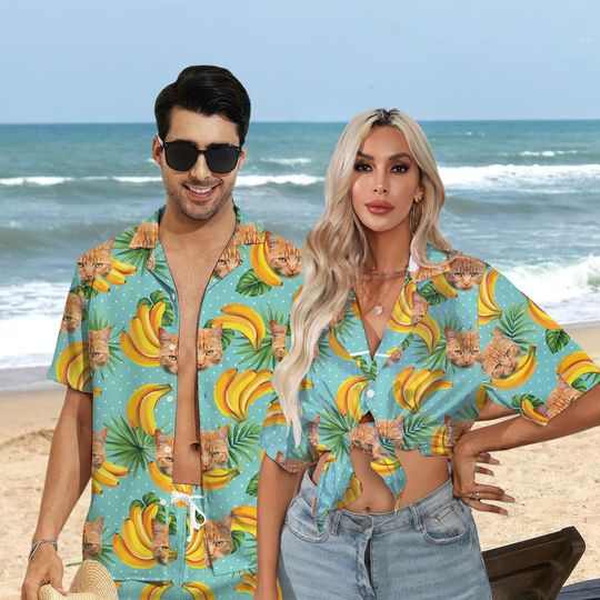 Discover Personalized Photo Hawaiian Shirt, Custom Dog Cat Face, Tropical Pattern Shirt for Men Women, Birthday Bachelor Party Gift, Hawaiian Shirts