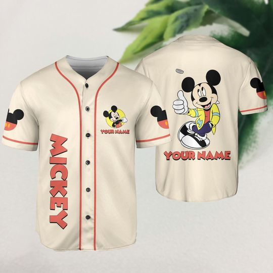 Discover Disney Mickey Baseball Jersey, Custom Name Mickey Cartoon Button Shirt, Gifts For Fans Disney And Sport Lovers, Disney Summer Shirt
