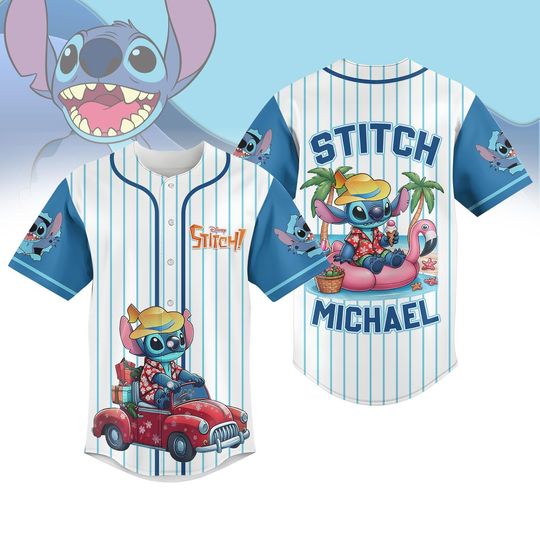 Discover Disney Stitch Summer Baseball Jersey, Funny Stitch Tropical Hawaiin Shirt, Cartoon Beach Jersey For Family