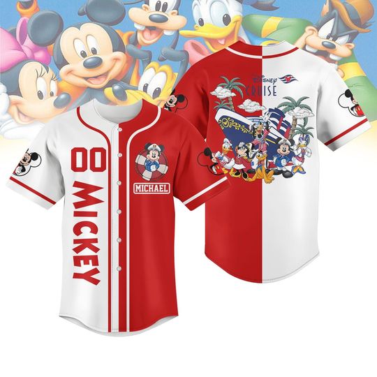 Mickey Disney Cruise 2025 Baseball Jersey, Mickey And Friends Cruise Watercolor Jersey For Kids, Mickey Mouse Matching Family T-Shirt
