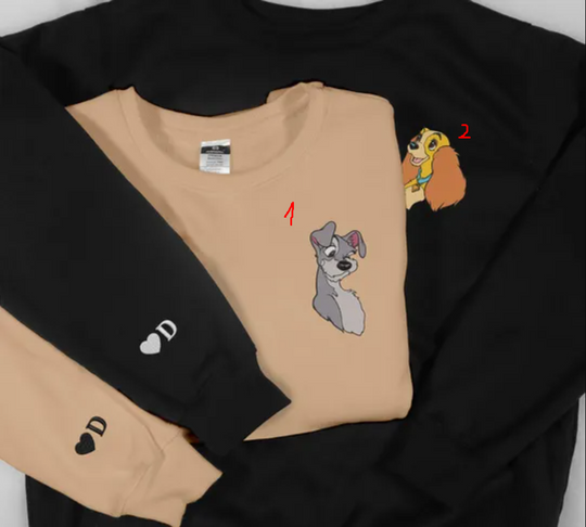 Embroidered Lady And the Tramp Sweatshirt Custom Name Embroidered Sweatshirt Tramp Couple Shirt Gift