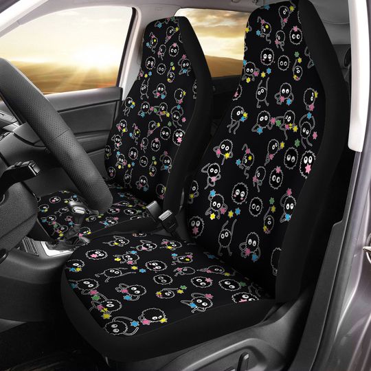 White Outline Soot Sprite Inspired Car Seat Covers Bucket Seats Anime Car Seat Cover Ghibl Fanart Totoro Seat Cover Spirited Away Accessory