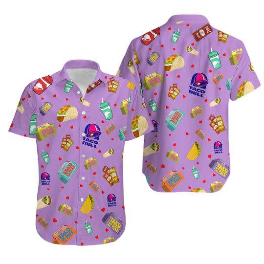 Taco Bell Button Shirt And Shorts, Retro Food Hawaii Shirt, Fast Food Mexican Vacation Shirt, Summer Men Shorts, Taco Bell Lover Gifts