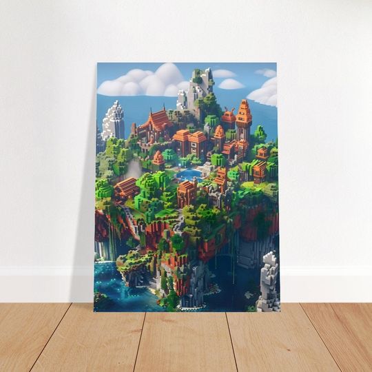 Minecraft City Village Poster for Gamer Bedroom Decor