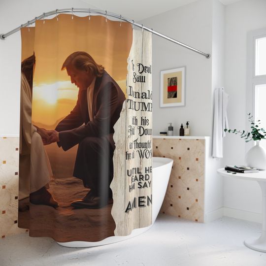 Discover Jesus and Donald Trump Praying Polyester Shower Curtain, Christian Shower Curtain, Bath dcor, President Trump Shower Curtain, Gift Idea