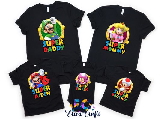 Super Mario family shirts, Custom birthday shirt Mario Bros, Different Character, Luigi Shirt, Super Mario Birthday Family Shirt.