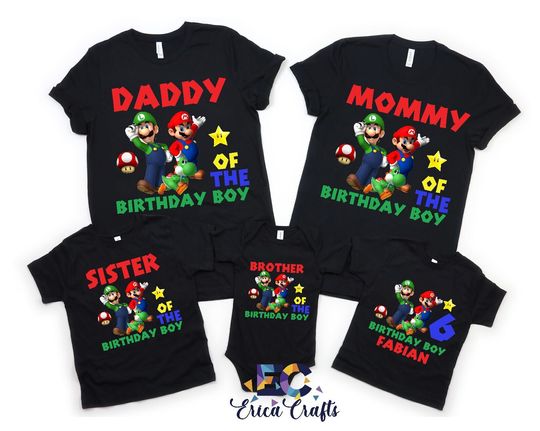 Super Mario Birthday Shirt, Super Mario Family Shirts, Mario Matching Family Shirts, Super Brother Mario, Birthday Gift For Boy Girl
