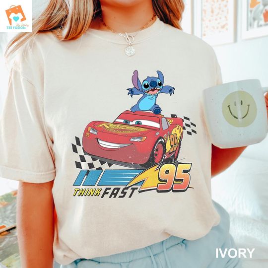Discover Disney Lightning McQueen and Stitch Shirt, Retro Lightning McQueen shirt Stitch shirt Disney Cars Shirt Stitch shirt