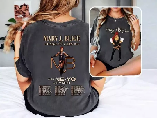 Mary J Blige The For My Fans Tour 2025 Charcoal T Shirt Full Size