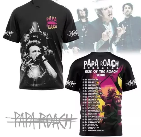Papa Roach Rise Of The Roach 2025 Tour AOP 3D T-shirt
